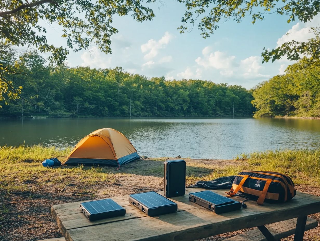 Infographic showcasing the top 5 charging solutions for camping, including solar chargers and power banks.