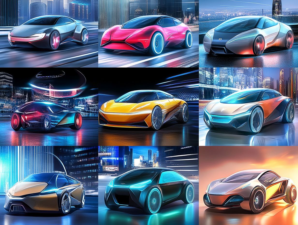 A collage of electric concept cars showcasing innovative designs and features.