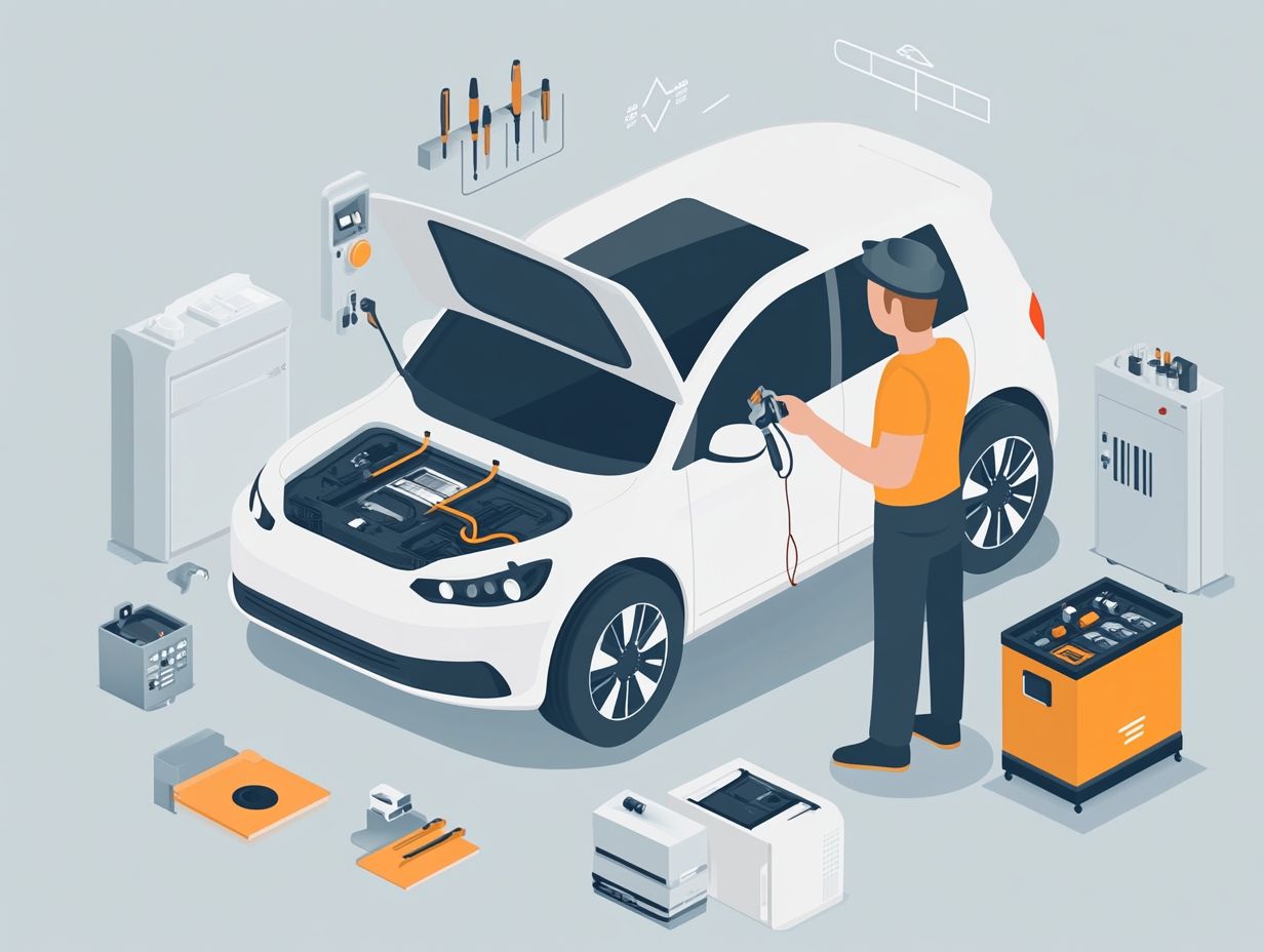 Illustration of common repairs and maintenance tasks for electric vehicles