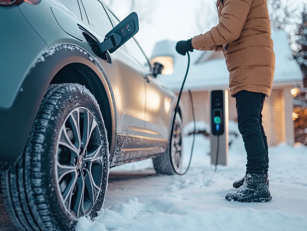 A technician protecting electric vehicle charging cables during winter