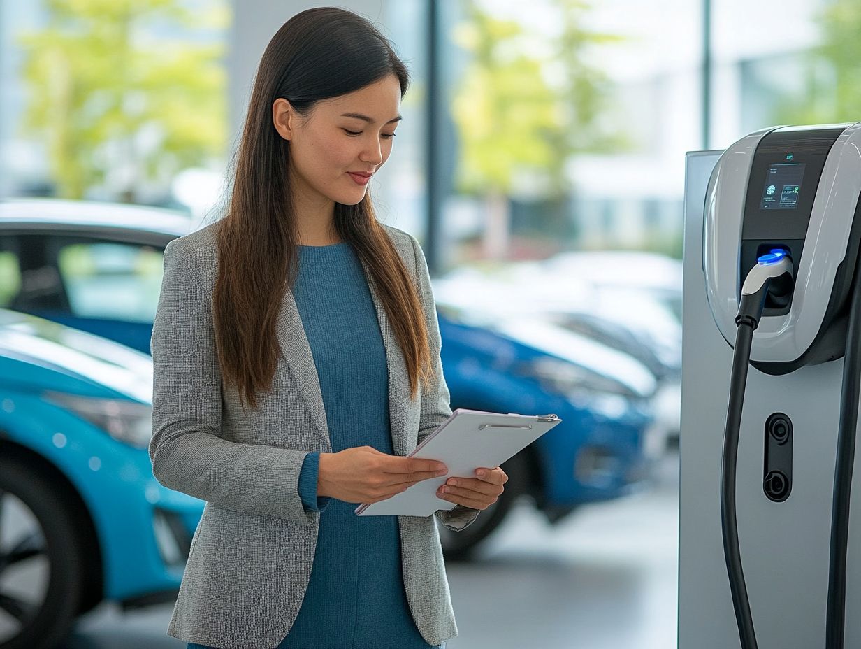 A technician installs a home charging station for an electric vehicle