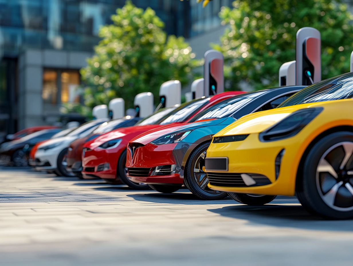 A group of electric cars showcasing the benefits of commuting with eco-friendly vehicles.