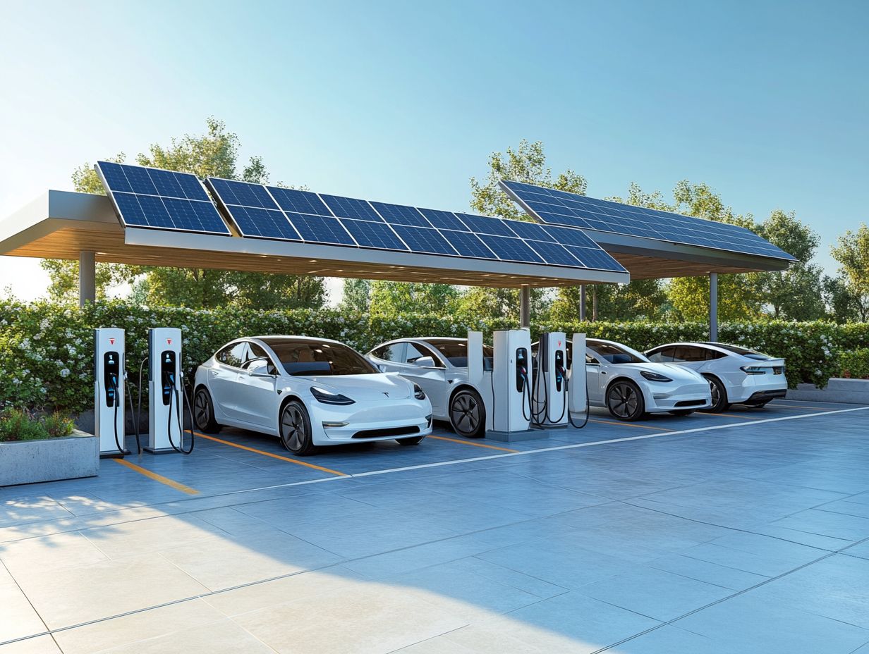 Different types of solar EV charging solutions, showing on-grid and off-grid systems