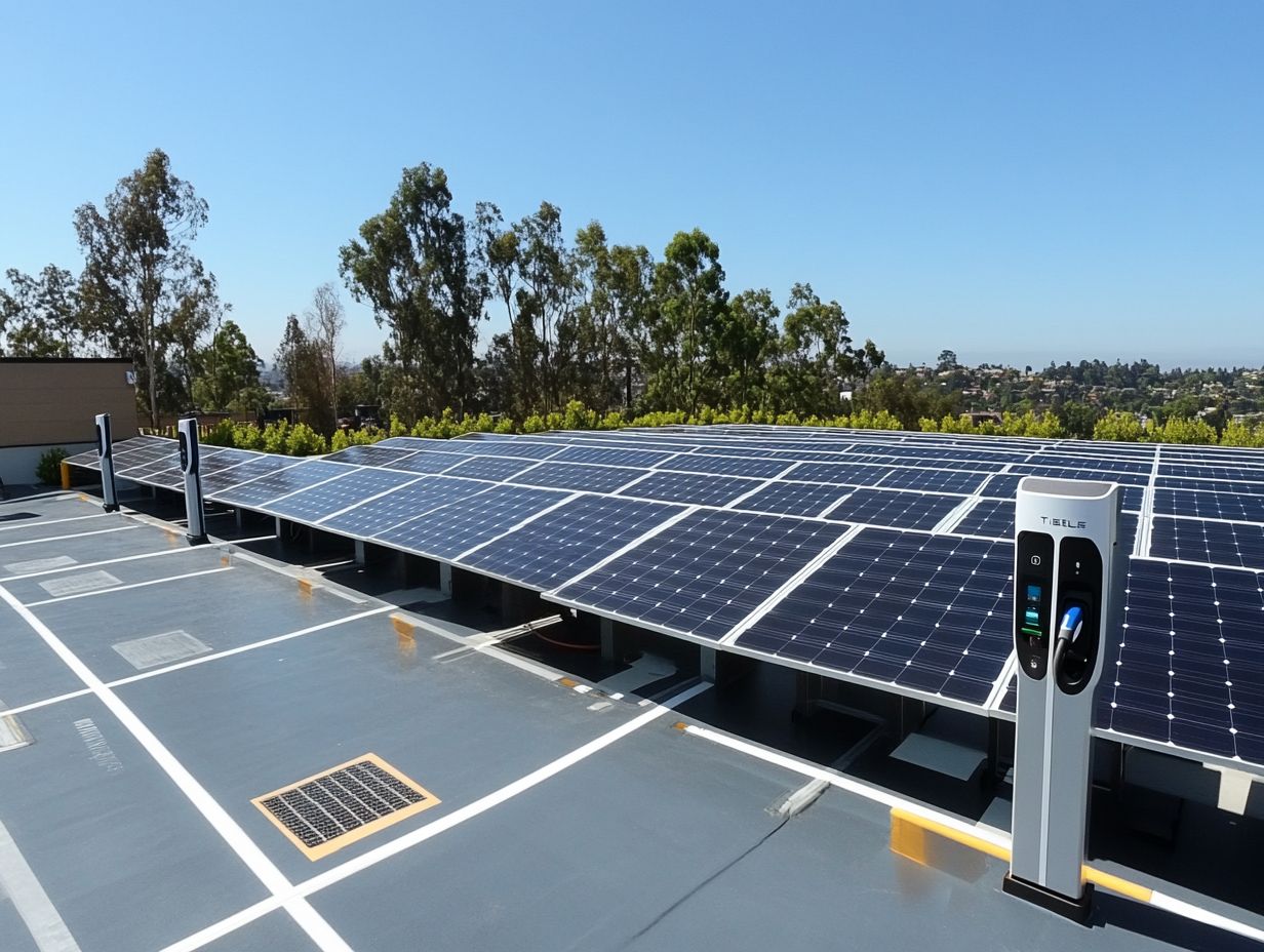 Illustration showing cost savings and environmental impact of solar energy for EV charging